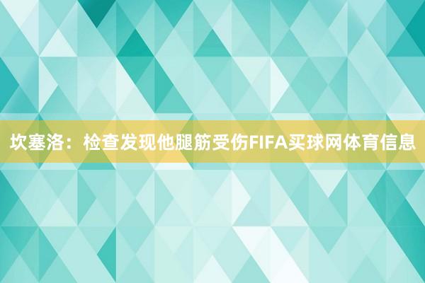 坎塞洛：检查发现他腿筋受伤FIFA买球网体育信息